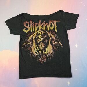Slipknot Up worked Graphic T-Shirt Women Medium Black Cut Neck Band Tee Nu Metal